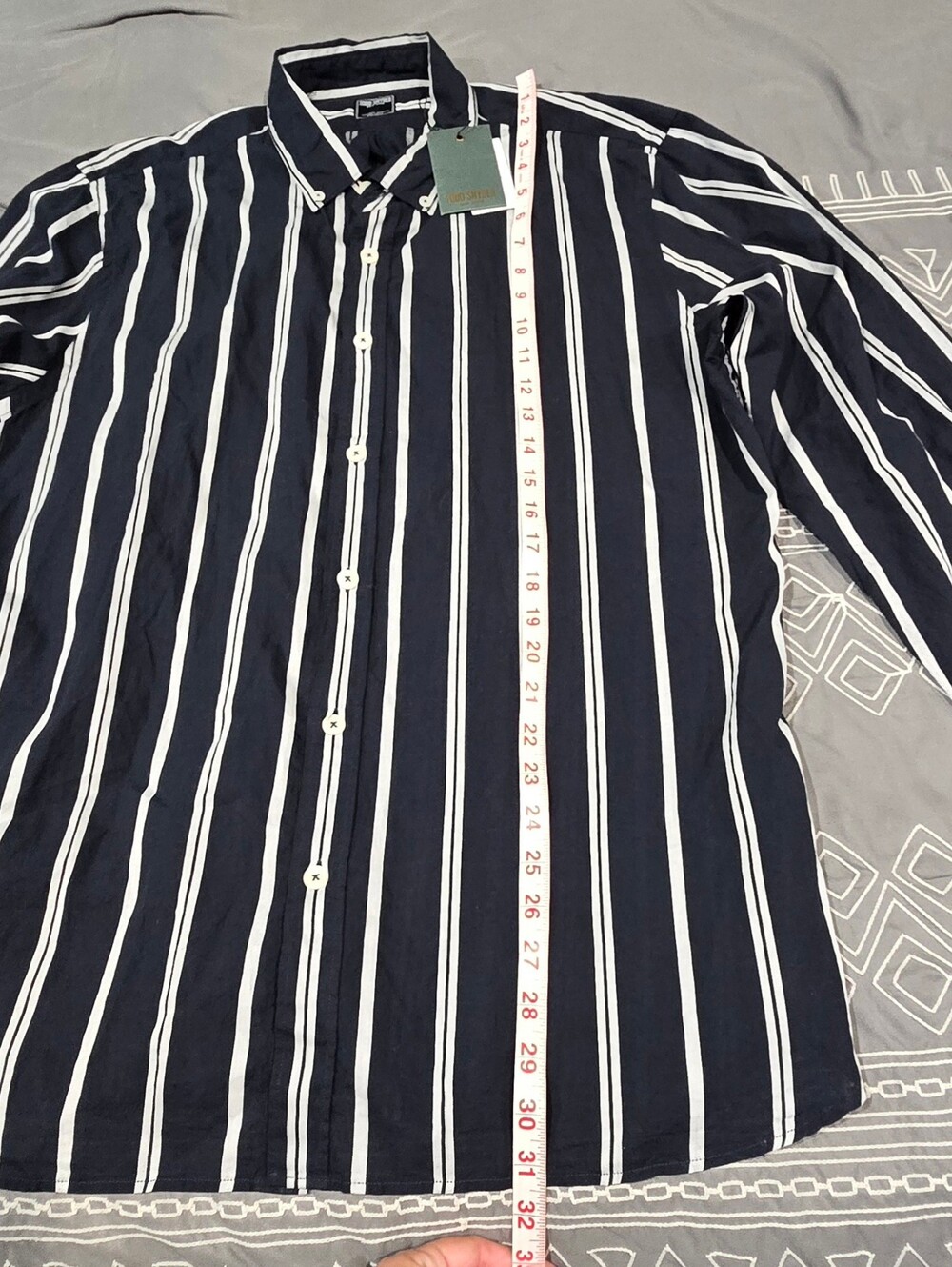 Todd Snyder Navy Satin White Stripe Button Down Size XL - Picture 5 of 8